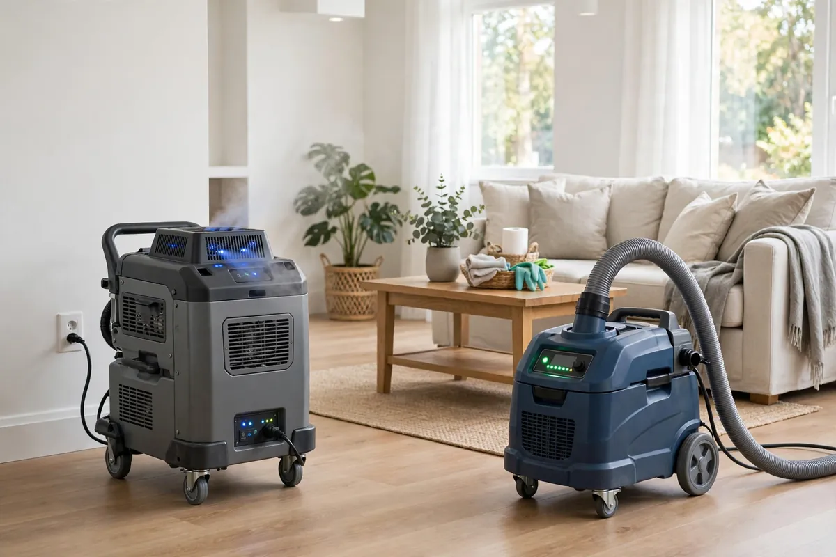 Hydroxyl generator and air scrubber running for odor removal in a restored living room